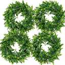 LSKYTOP 4 Pcs Boxwood Wreath with Artificial Green Leaves Door Wall Window Decoration,11Inch/PC