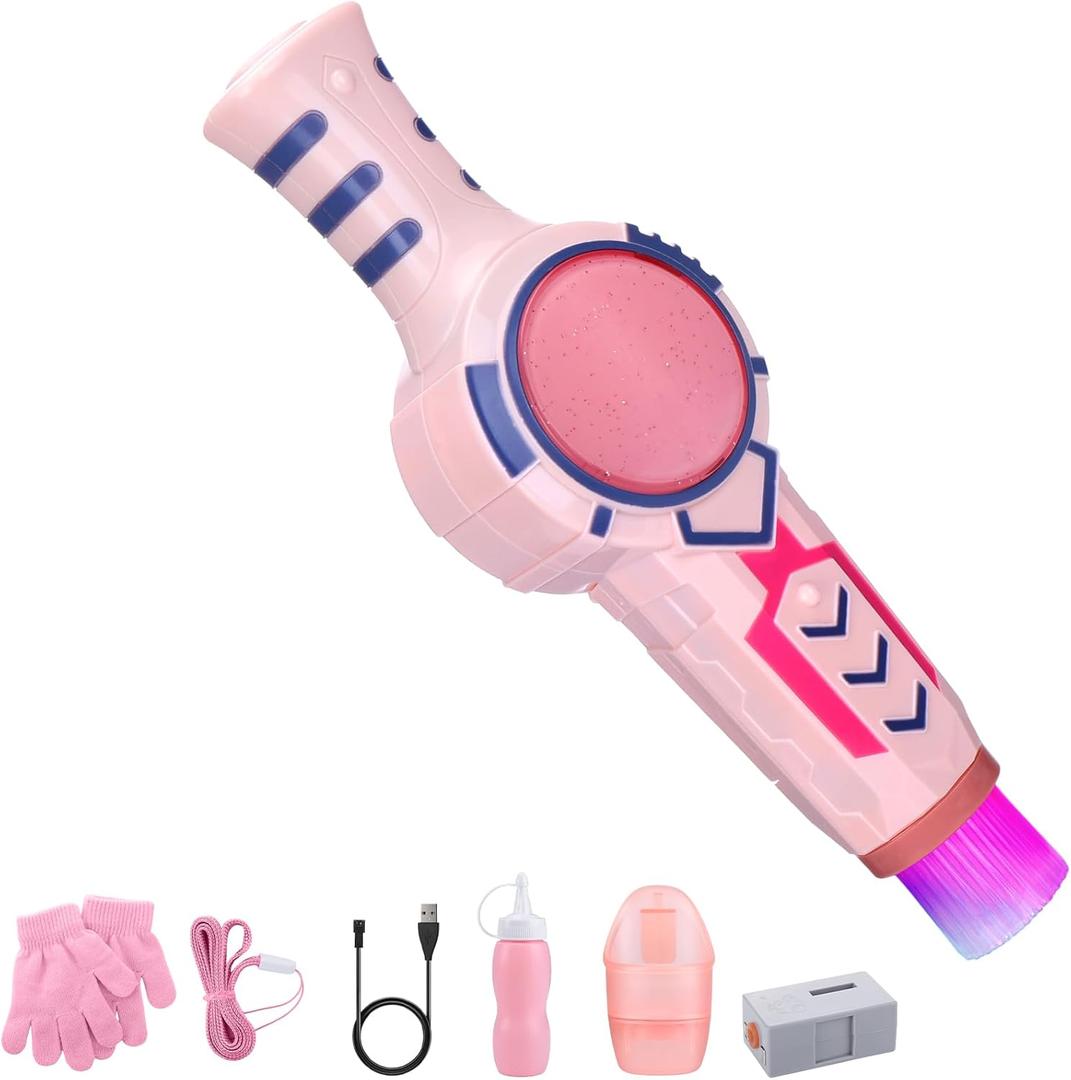 AIERSA Fog Bubble Machine, Magic Smoke Bubble Wand with Gloves, Elastic Bubble Fog Wand, Colorful Bubble Machine with Smoke -Pink