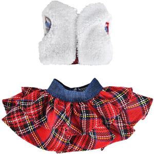 E-TING Santa Clothing Fluffy Vest+ Plaid Skirt Accessories for elf Doll Christmas Decoration