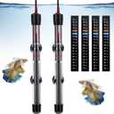 Dreyoo 2 Set 300W Submersible Aquarium Heater, Adjustable Aquarium Fish Tank Heater with 4 Thermometers Stickers and Suckers, Adjustable Knob Thermostat for Marine Saltwater and Freshwater