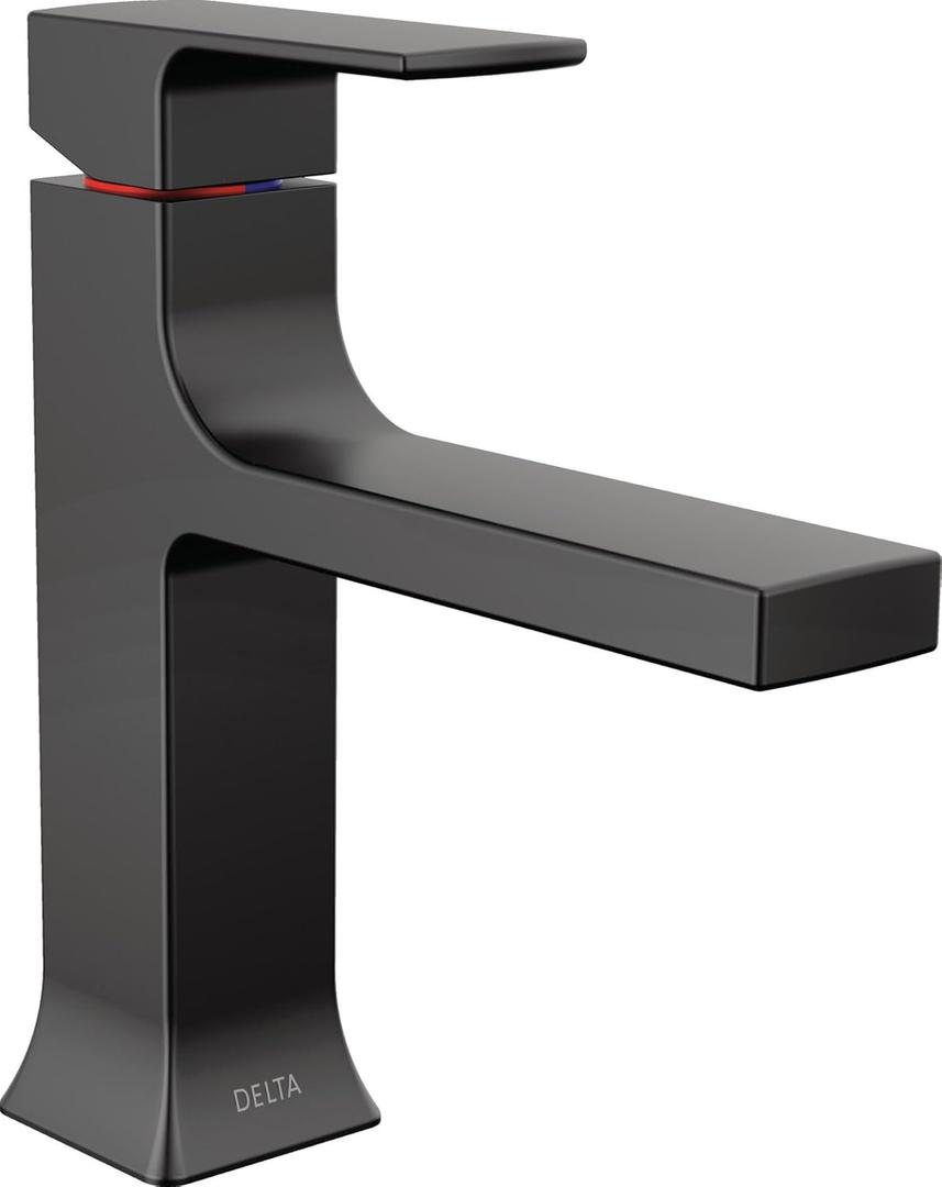 Delta Faucet Velum Single Hole Bathroom Faucet, Black Bathroom Sink Faucet, Single Handle Bathroom Faucet, Bath Faucet, Pop-Up Drain Assembly, Matte Black 537-BLMPU-DST