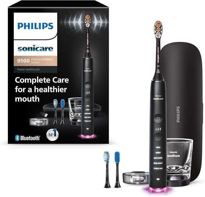 Philips Sonicare DiamondClean Smart 9500 Electric Toothbrush, Sonic Toothbrush with App, Pressure Sensor, Brush Head Detection, 5 Brushing Modes and 3 Intensity Levels, Blue, Model HX9923/11
