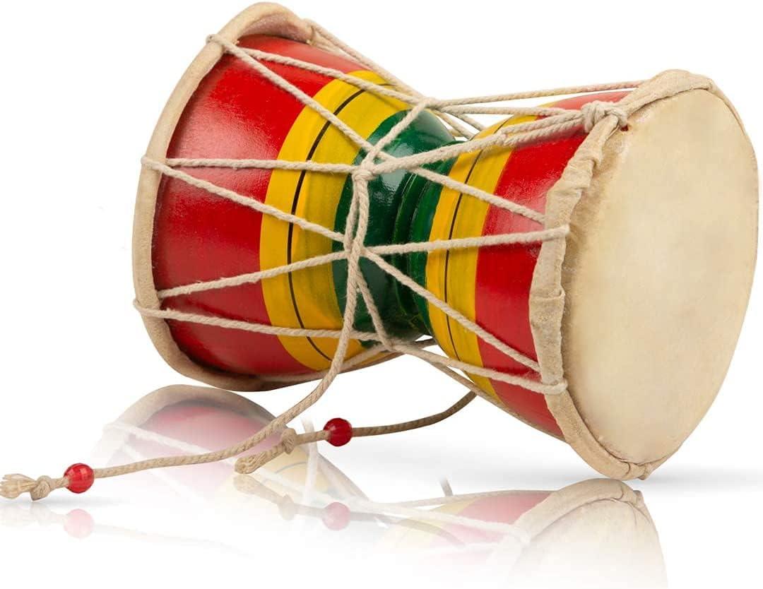Handmade Wooden & Leather Classical Indian Folk Dumroo Damroo Damaru Hand Drum Set Percussion Decorative Collectible Showpiece World Musical Instruments (Multi)