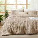 Bedsure Tufted Boho Comforter Set Queen Size - Khaki Boho Bed Set, GentleSoft 3 Pieces Farmhouse Shabby Chic Embroidery Bedding, Gifts for Woman, Soft Jacquard Queen Comforter for All Seasons (09 - Khaki - Elegant)