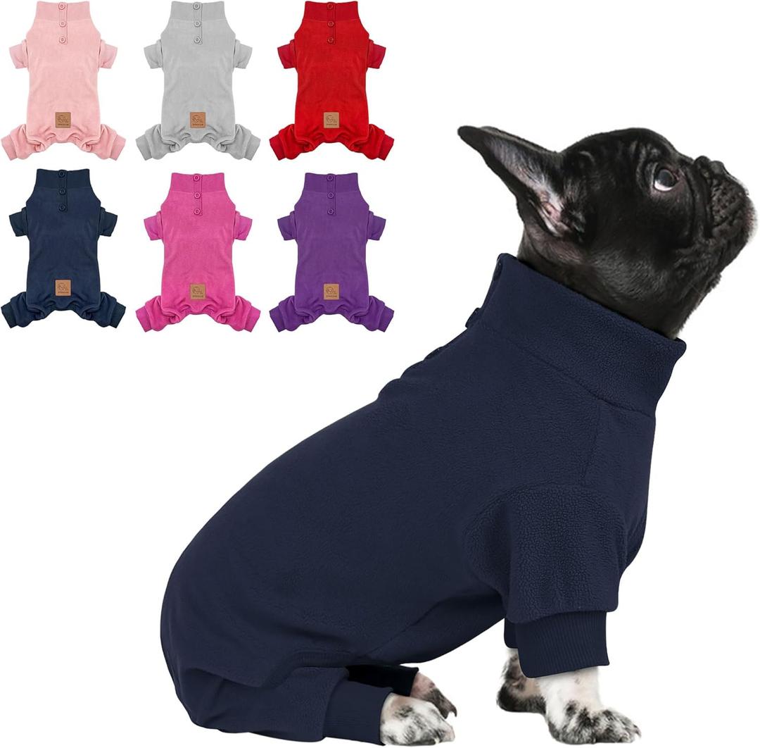 cyeollo Dog Pajamas Fleece Pjs Thermal Stretchable Dog Onesie Winter Jumpsuit for Small Dogs Warm Pet Cold Weather Coats, Navy M (Medium (Chest Girth: 15"-18"))
