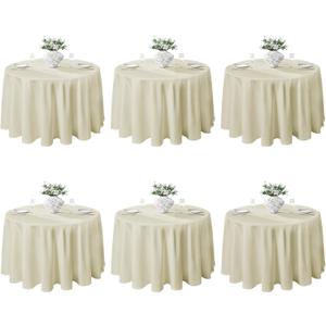 VidaFete Tablecloth 6 Pack 120inch Round Table Cloth Polyester, Stain Wrinkle Resistant Polyester Dining Table Cover for Kitchen Dinning Party Wedding Round Tabletop Buffet Decoration(Ivory)