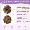 FESHFEN 2PCs Small Messy Bun Hair Piece for Thin Hair Women Girl Mini Synthetic Elastic Wavy Space-bun Scrunchies Updo Hairpieces, Light Brown & Mixed Blonde