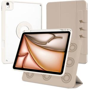 Case for iPad Air 13" M4/M3/M2 2026/2025/2024, iPad Pro 12.9" 6th/5th Gen. 2022/2021 with Pencil Holder, Vertical Stand, Detachable Magnetic Trifold Stand Case,Auto Wake/Sleep, Oat Coffee+White