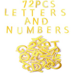 72 PCS Iron on Letters Numbers Patches, Embroidered Patches Letters A-Z Numbers 0-9 Applique for Clothes, Dress, Hat, Jeans, DIY Accessories, Yellow