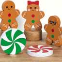 Gingerbread Christmas Decorations Tiered Tray Decor, 5 Pcs Gingerbread Candy Wooden Signs Table Decor for Home Kitchen Office