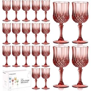 XUWAIDSGN 7oz Plastic Vintage Rose Gold Drinking Glasses Pink Wine Glasses Unbreakable Wedding Glassware Crystal Water Goblets Reusable Drinkware Vintage Champagne Flutes (24, Rose Gold)