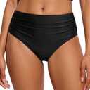 Daci Full Coverage Bikini Bottoms - Mid Rise Bathing Suit Bottoms for Women Tummy Control Swimsuit Bottom M
