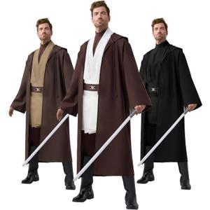 Spooktacular Creations Halloween Mens Tunic Hooded Cloak, Knight Costume Men, Tunic Hooded Robe with Pants for Halloween (Large, White)