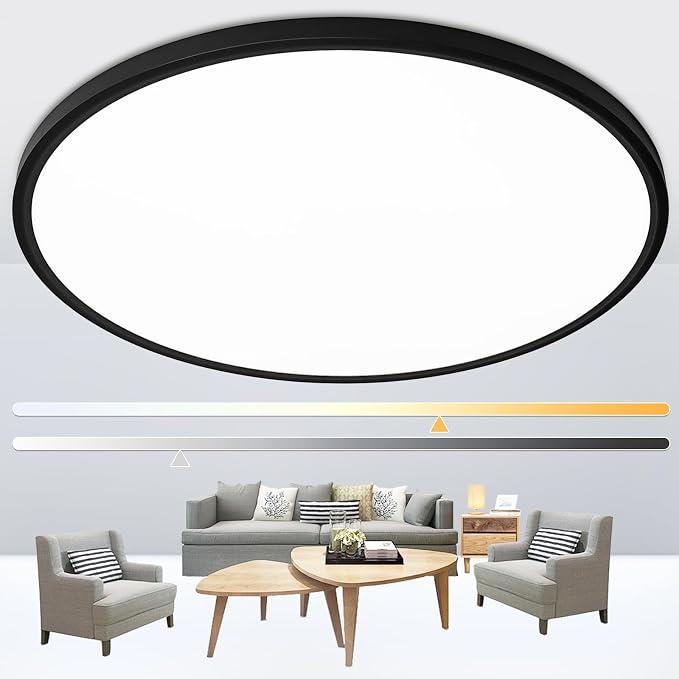 24'' Large Flush Mount Ceiling Light Fixture Dimmable with Remote Control
56W 5600Lm, Ultra Thin, Modern, Round, Black Led Ceiling Lamp for Kitchen, Dining Room, Bedroom, Living Room, Home Office