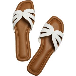 Womens Flat Sandals Dressy Sandals Comfort Slide Black Brown White Sandals Size 5-10 (8)