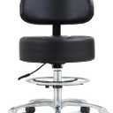Height Adjustable Rolling Shop Stool with Back Support - Kitchen Stool with Wheels Heavy Duty for Salon, Spa, Massage, Tattoo, Esthetician - Extra Thick for Extreme Comfort (Black)