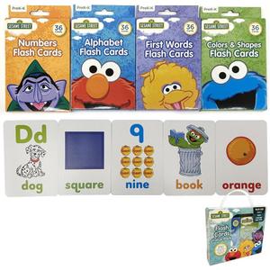 4 Sesame Street Flash Cards Beginning Words Numbers Colors Shapes Alphabet ABC !
