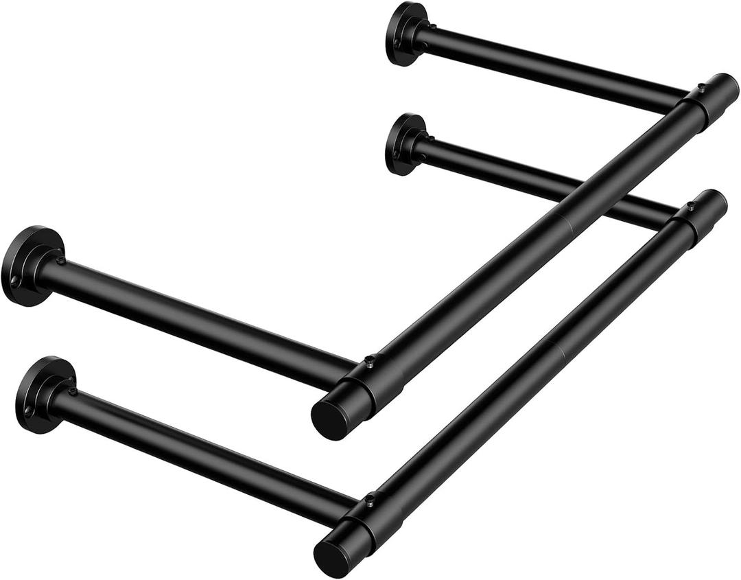 2 Pack Clothes Rack for Hanging Clothes, Heavy Duty Round Metal Clothing Rack, 48'' Modern Style Garment Bar Closet Rod, Saving Wall Mounted Clothes Hanger for Laundry Room, Closet, Matte Black