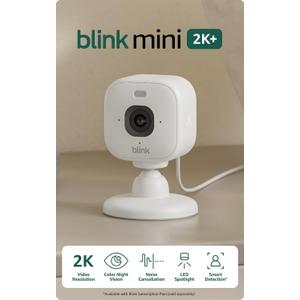Blink Mini 2K+ (newest model) Plug-in Home & Pet Indoor Security Camera with 2K video resolution, night vision, enhanced audio, motion detection 1 camera (White)