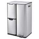 Garvee 3in1 Trash Can, 16 Gal Triple Compartment Garbage Cans for Kitchen, Stainless Steel Trash and Recycle Bin Combo with Lid, Plastic Inner Buckets, Foot Pedals for Office Home, Silver