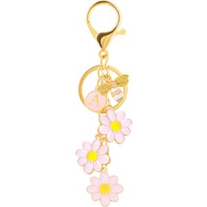 4 x Letter Keychain with Flower & Bee for Women, Girls - Initial Bag Charm for Backpack, Purse, Handbag, or School Bag