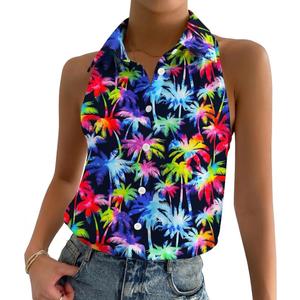 ASTANFY Women Hawaiian Shirts Summer Beach Tank Tops Colorful Sleeveless Vacation Shirts L