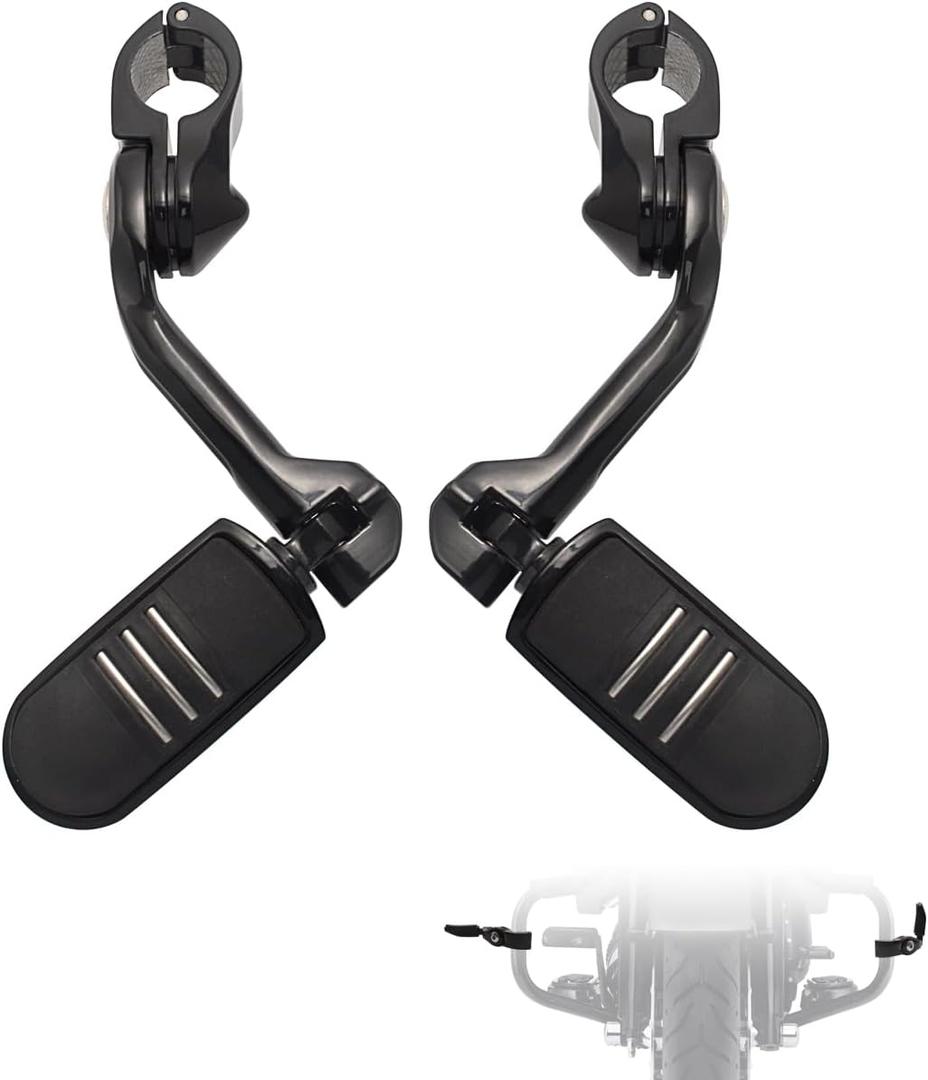 FOVPLUE 1.25" Highway Footpegs,Long Angled Adjustable Highway Pegs w/Mounts for Harley Touring Street Glide Electra Glide Road King Softail CVO Dyna Trike VRSC Sportster w/1-1/4" Engine Guard,Black#3