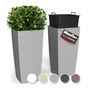 Mueller M-Resin Heavy Duty Tall Planters for Outdoor Plants, Indoor Grande Plant Pots, Boxes, Trees, Flower Pots, 2-Piece Set, 18”, Modern Design, Built-in Drainage, Front Porch Decor, Light Grey