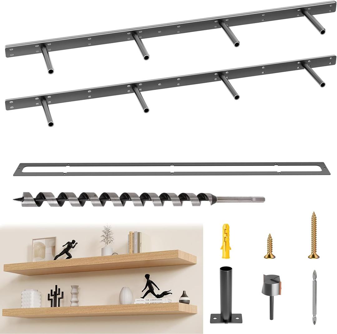 Hidden Floating Shelf Bracket 46 inch Heavy Duty Floating Shelf 2PCS Thickened Solid Steel Hardware for Hidden Wall Shelves Support Kitchen/Living Room/Office (6 inch Rods)