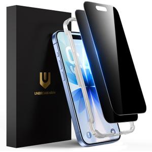 UNBREAKcable Privacy Screen Protector for iPhone 17, Shatterproof Tempered Glass [True 28Anti Spy] [9H Hardness] [Easy Installation Frame] Private Protector for iPhone 6.3inch-2 Pack (Black)