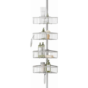 Zenna Home Tension Pole Shower Caddy, Corner Shower Storage System with 4 Adjustable Baskets, Bathroom Organization Solution, 60 to 108 Inch, Satin Nickel