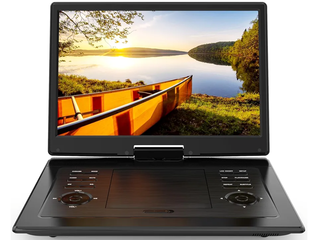 17.9" Portable DVD Player for Kids with 15.6" Swivel Screen, 5 Hours Rechargeable Battery, Car DVD Player with High Volume Dual Speakers, Remote Control, Support Sync TV, Region Free USB/SD/AV,Black