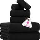 CASA COPENHAGEN Popcorn Textured 6 Pieces Towel Set- Black, 550 GSM 2 Bath Towel 2 Hand Towel 2 Washcloth, Rough & Tough Use Cotton Towels Gift Set for Bathroom