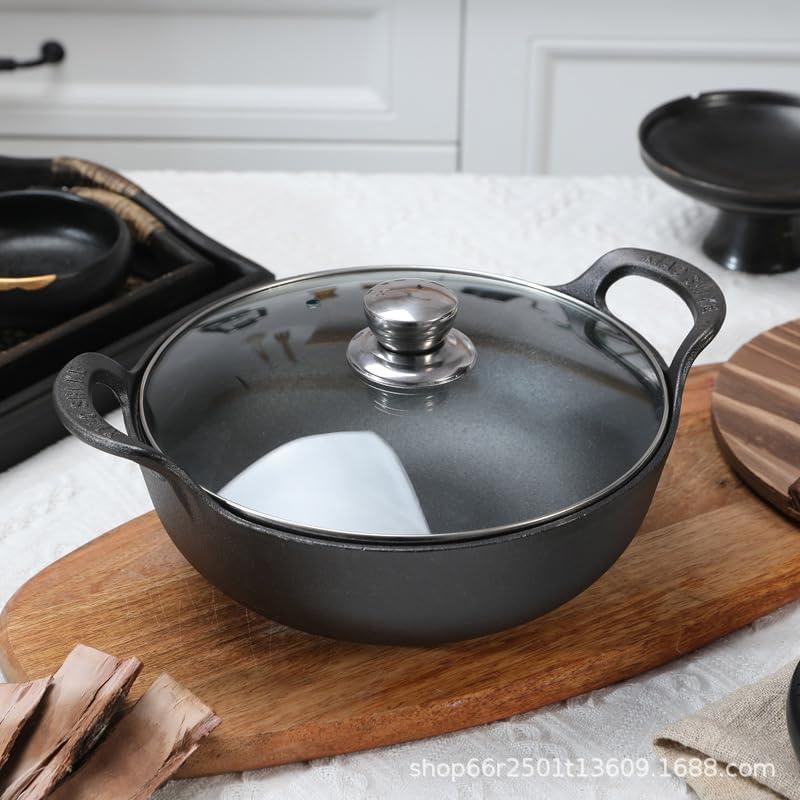 Cast Iron Wok with Handles, Suitable for Induction Electric Gas All Stoves (11 inch)