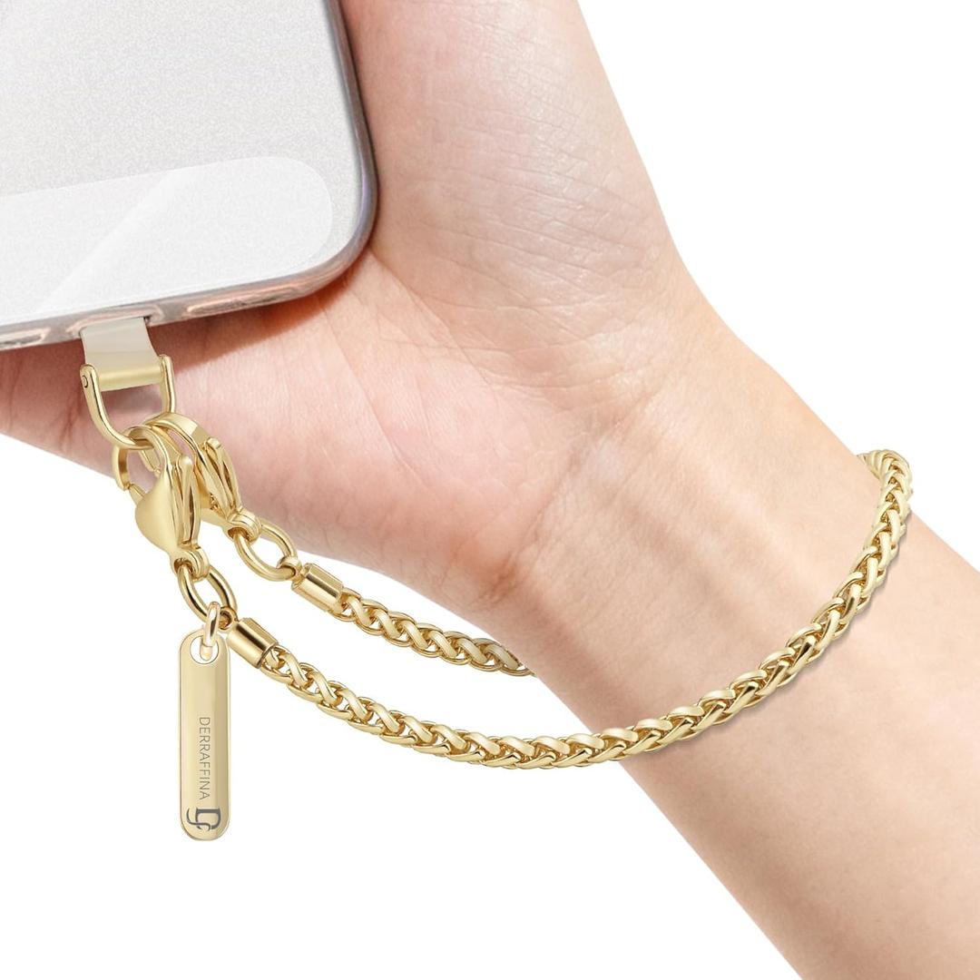 Phone Chain Wristlet Detachable Phone Strap Wrist with 1*Wrist Strap & 2* Tether Tabs for iPhone and Smartphones Gold