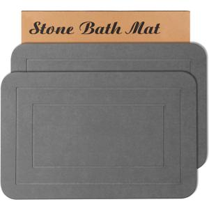 2 Pack Stone Bath Mat, Diatomaceous Earth Shower Mat, Non-Slip Super Absorbent Quick Drying Bathroom Kitchen Floor Mat (Grey, 24x15)