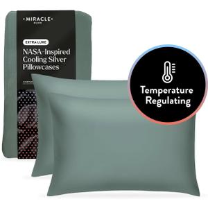 Miracle Made Extra Luxe Cool-to-The-Touch Pillowcase Set, 2-Piece – Soft, Breathable, Silver-Treated Cotton Covers – King/Cali King Size, Sage Green