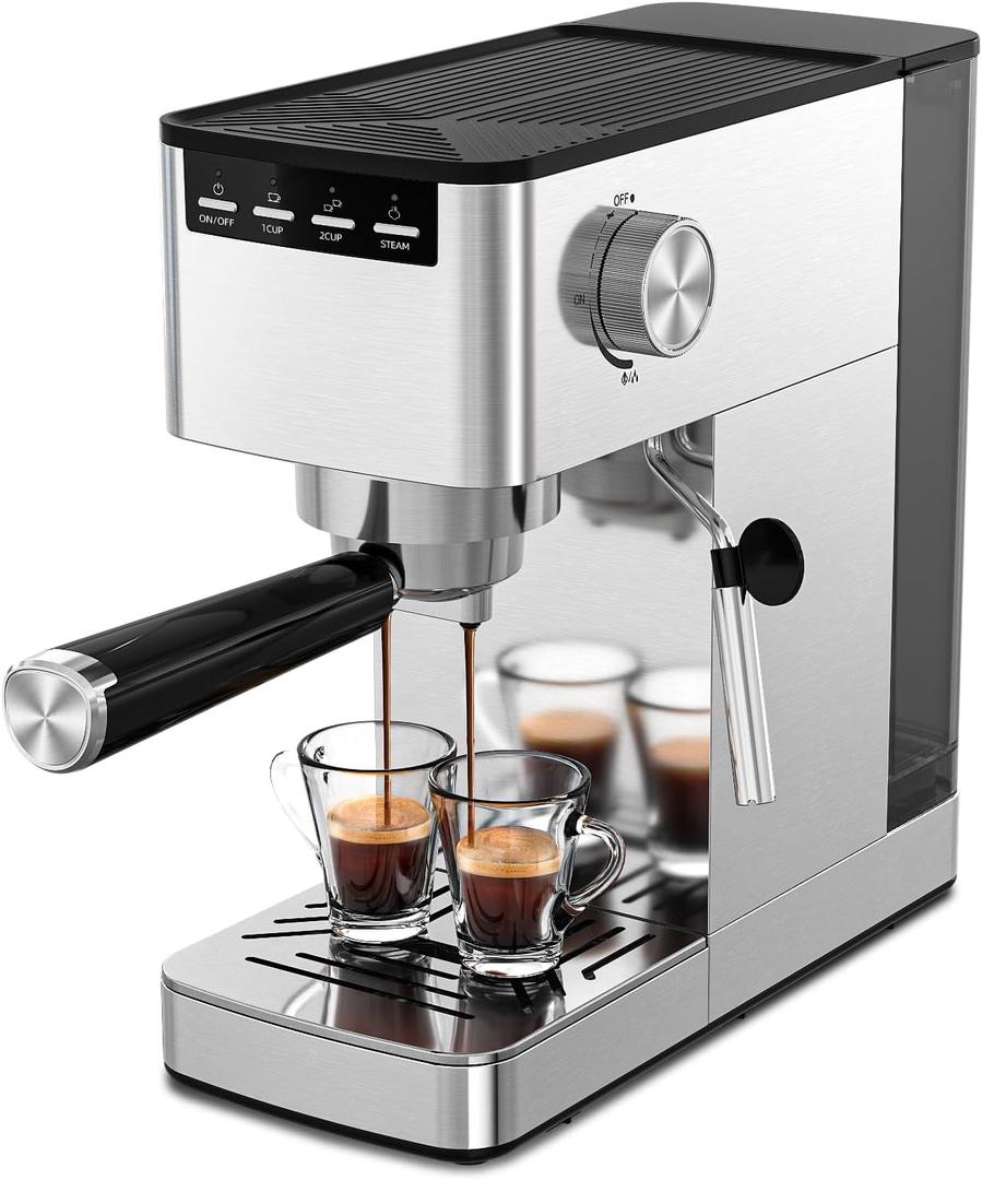 COWSAR 9 Bar Espresso Machine with Steam Frother - Compact Stainless Steel Coffee Machine for Latte and Cappuccino, Customizable Brewing Time Modes, Removable Water Tank