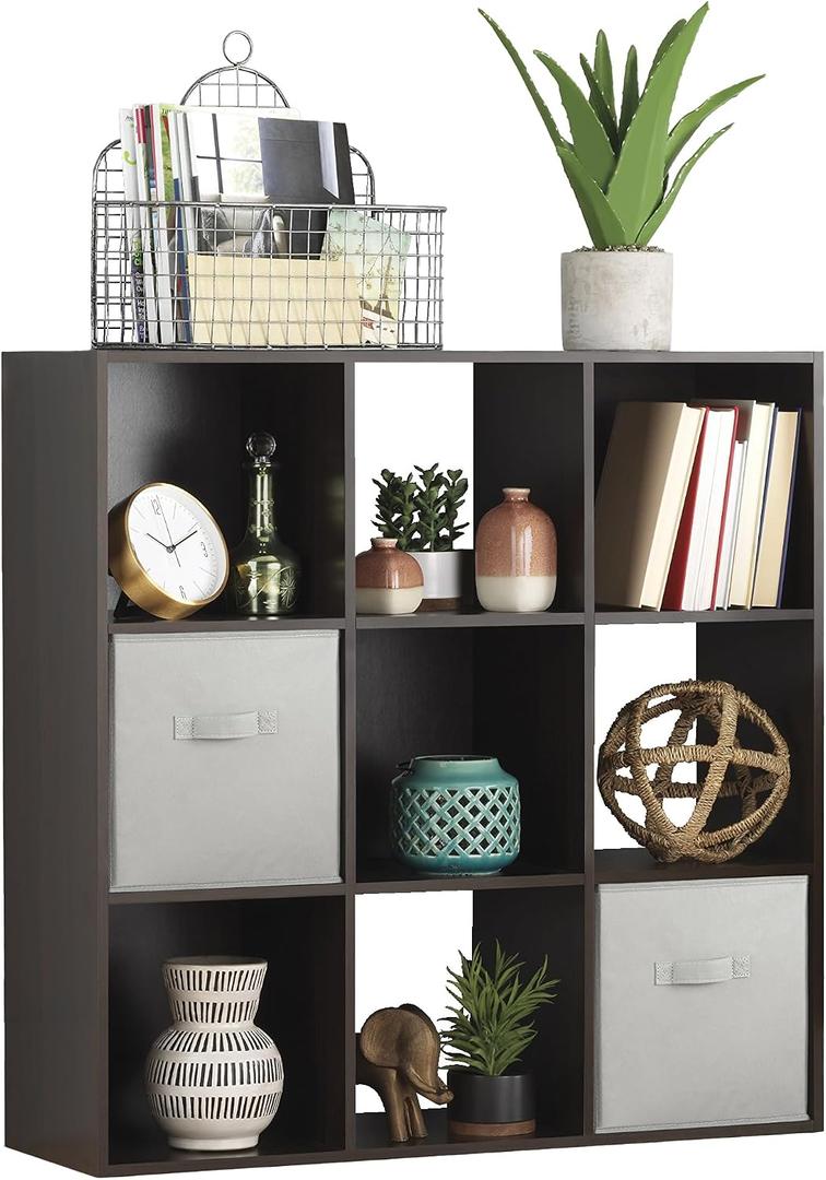Whitmor 9 Cube Storage Organizer, 3 Tier Stackable Mdf Wood Bookcase, Open Storage Display Bookshelf, Storage Cabinet for Living Room, Bedroom, Home, Office, 35.5"L x 11.7"W x 35.5"H, Espresso