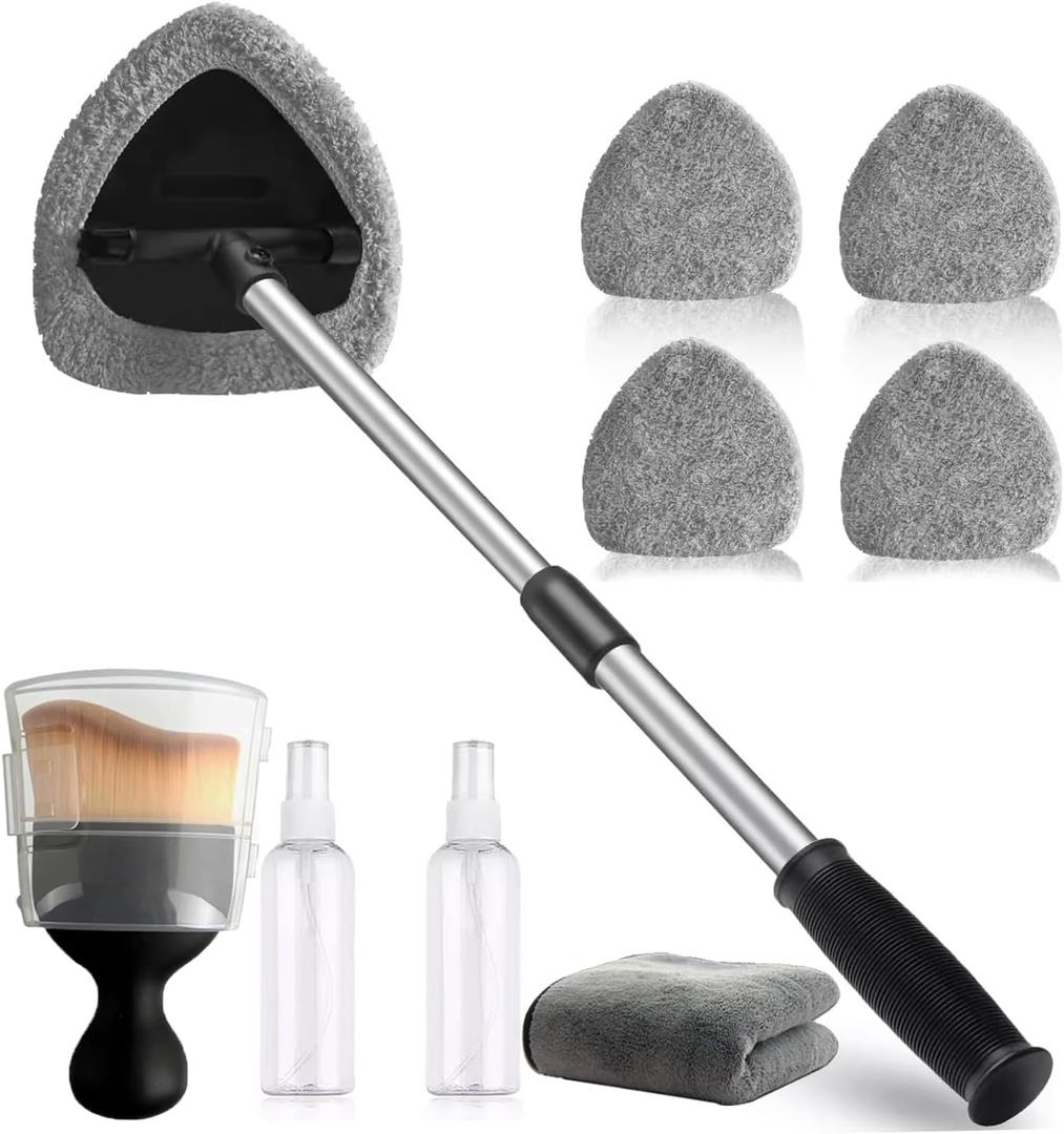Car Windshield Cleaning Tools, Expandable Car Window Cleaner kit with 4 Reusable Microfiber Pads, Windshield Cleaning Wand Tool, Auto Interior Dust Brush, for Trucks, SUVs, RVs etc (grey) Car Windshield Cleaning Tools, Expandable Car Window Cleaner kit with 4 Reusable Microfiber Pads, Windshield Cleaning Wand Tool, Auto Interior Dust Brush, for Trucks, SUVs, RVs etc (grey)
