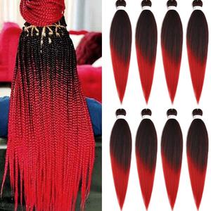 Pre Stretched Braiding Hair 26 Inch 8 Packs Professional Braiding Hair Extensions Synthetic Fiber Crochet Twist Braids Hot Water Setting Soft Yaki Texture(26",mixed black & red)