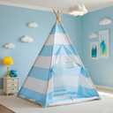 Teepee Tent for Kids with Padded Mat, Lights, and Carry Bag, Washable Playhouse for Indoor Use, Ideal Play Tent for Girls and Boys,Stripe Blue (Standard)