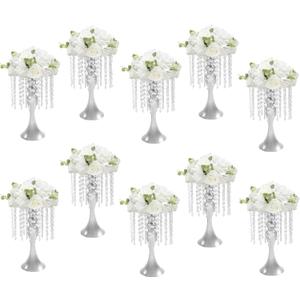 10 Pcs Versatile Metal Flower Stand, 13.77in/35cm Tall Wedding Centerpieces Gold Vases Crystal Flower Arrangement Stand for Table Wedding Party Dinner Event Decor (Silver)