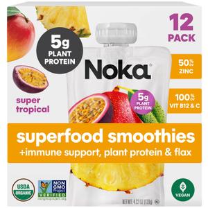 Noka Organic Superfood Smoothie Pouch, Super Tropical + Immune Support 12pk BBD: 04-01-27