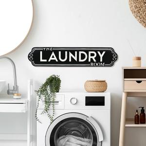 Chic Laundry Signs - Large Metal Wall Decor for Laundry Room (Black)