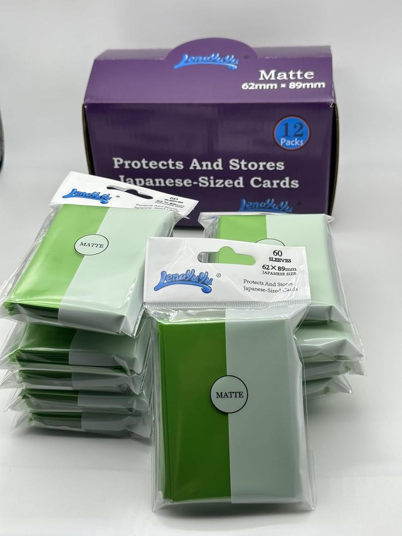 1 Box of 720 Counts -12packs LightGreen Color Double Matte Japanese Small Card Sleeves 62mmx89mm Card Sleeves, Toploading fits for Japanese Trading Card Perfect Size