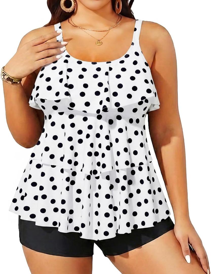 Yonique Women's Plus Size Tankini Swimsuits with Shorts Two Piece Bathing Suits Ruffle Swimsuits Tummy Control Swimwear (16W)