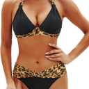 Yonique Women Two Piece Bathing Suits Push Up Bikini Set Halter Swimsuit Vintage Swimwear (Brown, M)
