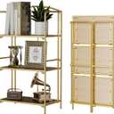 Crofy No Assembly Folding Bookshelf for Living Room, 3 Tier Gold Collapsible Book Shelf for Home Office, Portable Bookcase Storage Organizer