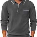 COOFANDY Mens Knit Polo Long Sleeve Collared Sweater Polo Business Casual Polos with Pocket.2XL